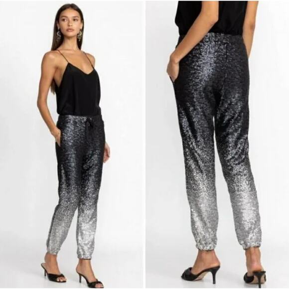Johnny Was NWT $278 Simona Sequin Jogger Black Silver Ombre High Waist Glam - Picture 1 of 11